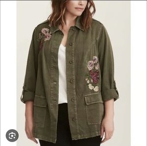 Torrid Olive Utility Jacket with Floral Embroidery...size:1